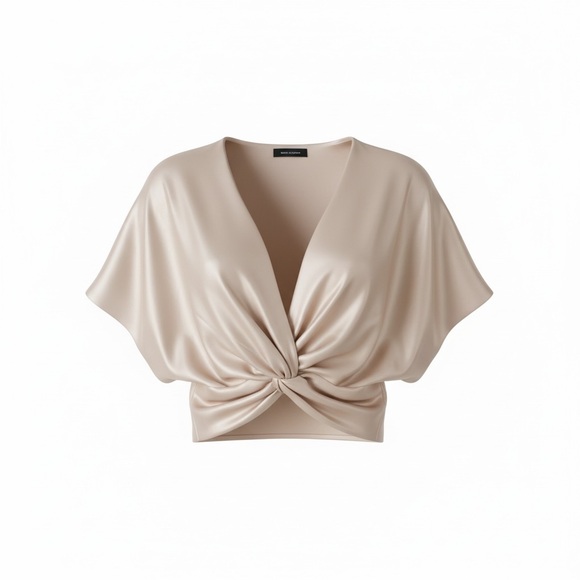 House of Harlow 1960 Women's Champagne Cream Color Satin V Neck Blouse Size L - Picture 2 of 10